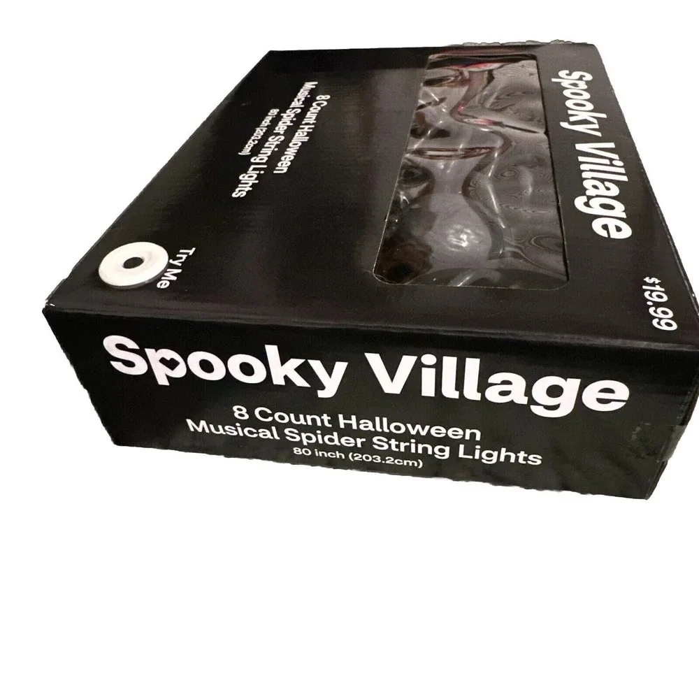 NIB Spooky Village 8 Count Musical Spider String Blue Lights 80